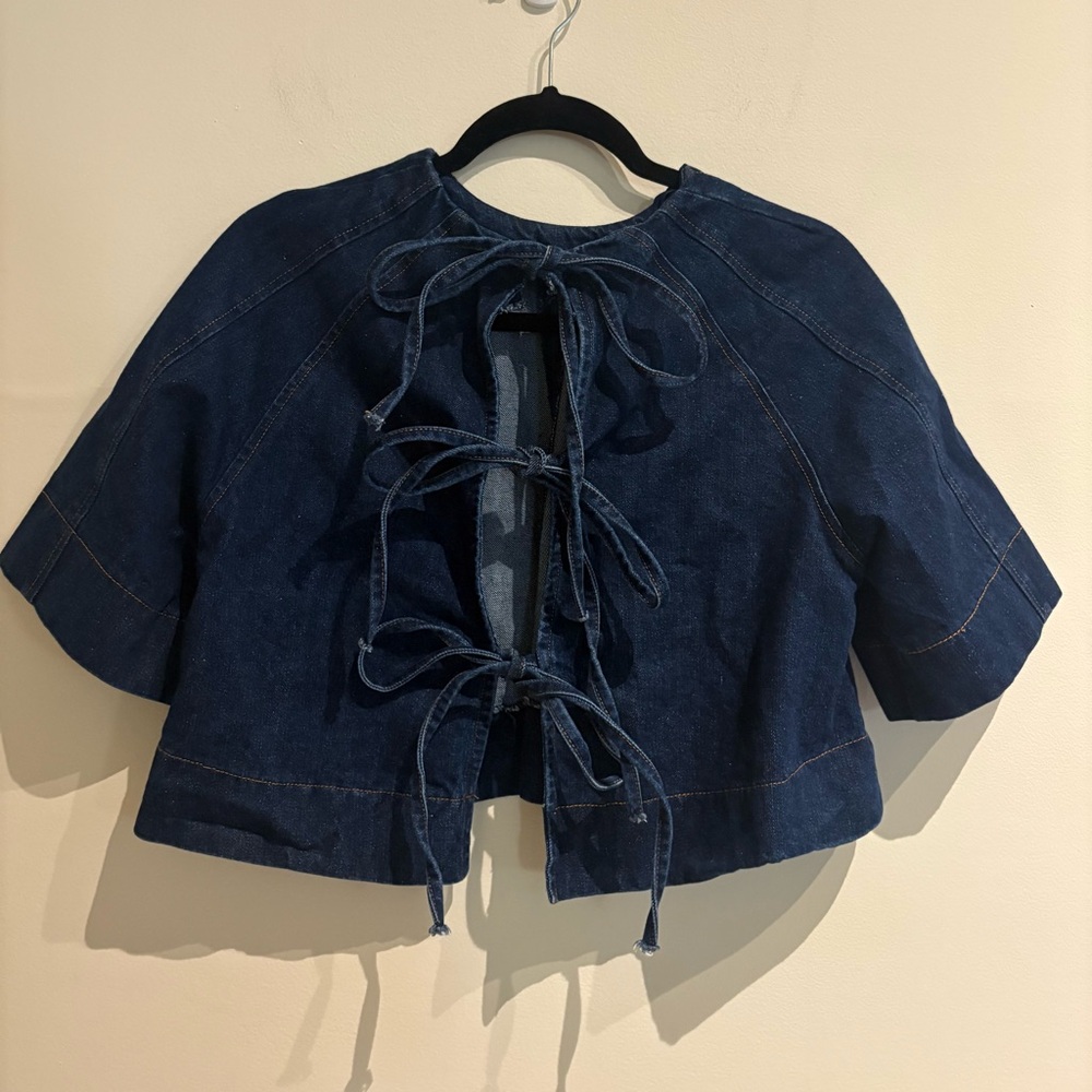KLESIS Dalia Denim Tie Back Top Indigo Blue Open Back Size Small - Picture 5 of 7